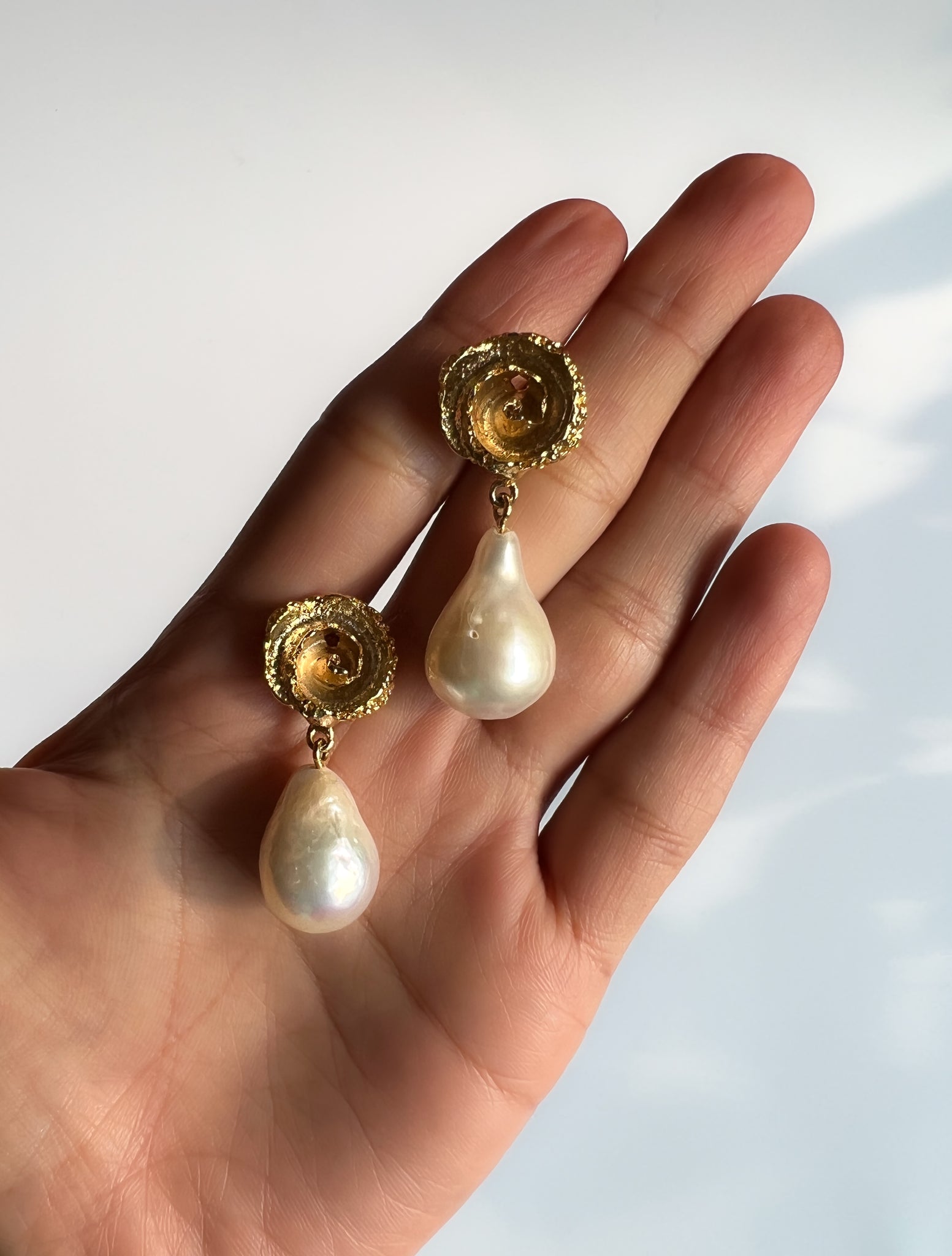Vintage Pearl & Ruby Button Earrings